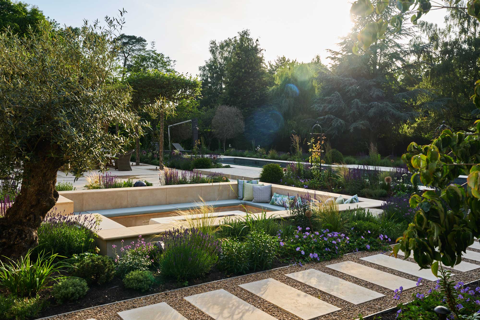 long view over firepit Tim Miller Garden Design