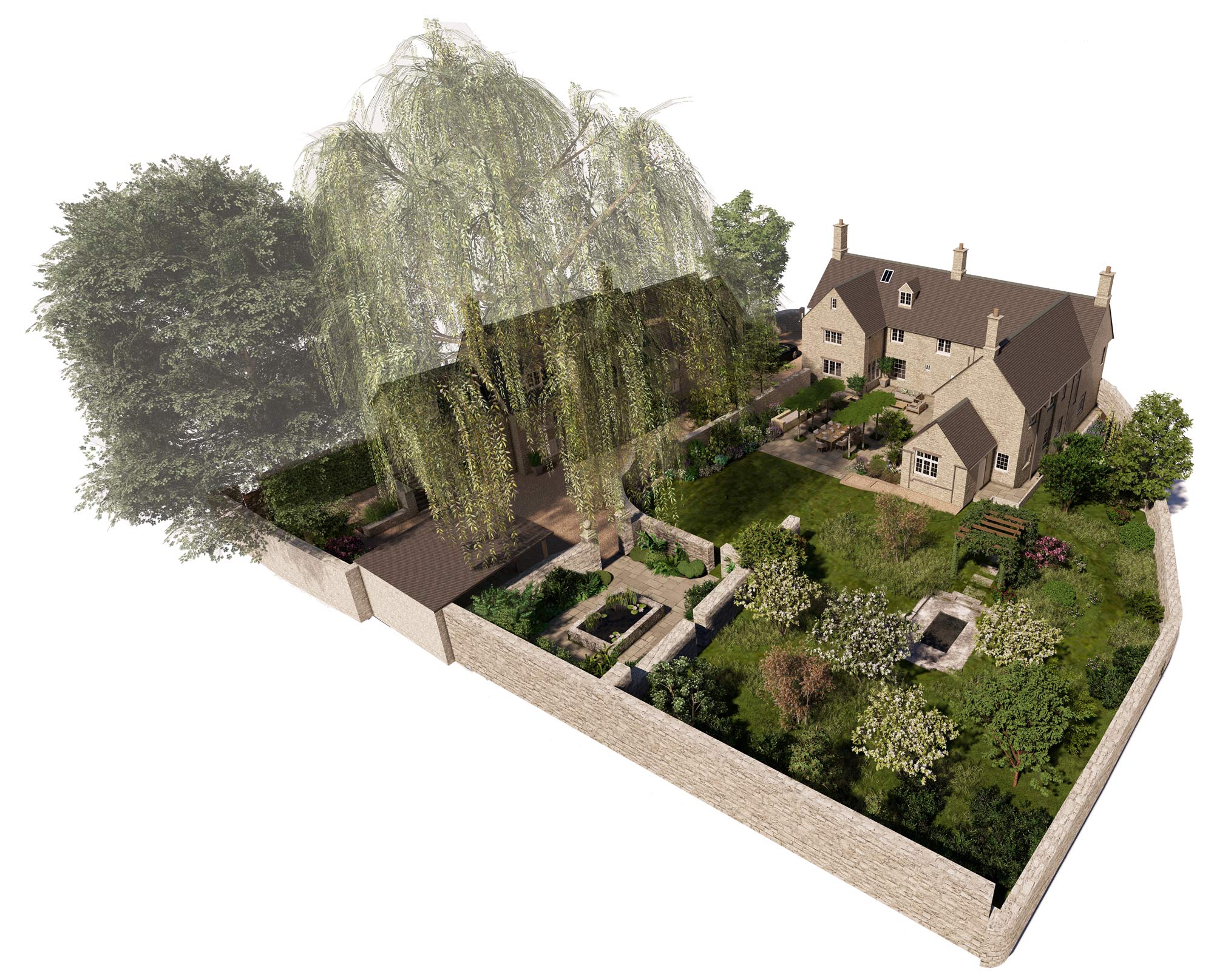 Cotswolds Garden isometric view - Tim Miller Design