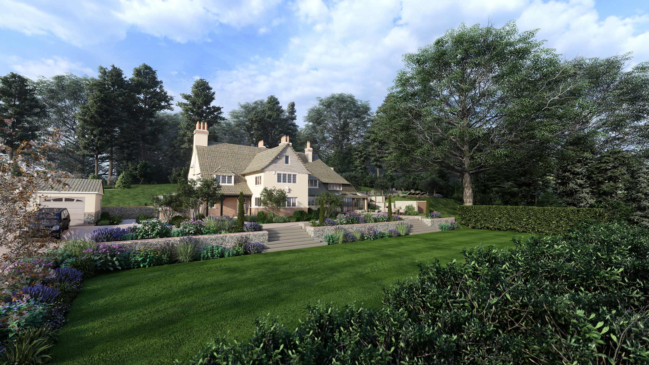 CGI Visual of a country garden created by Tim Miller